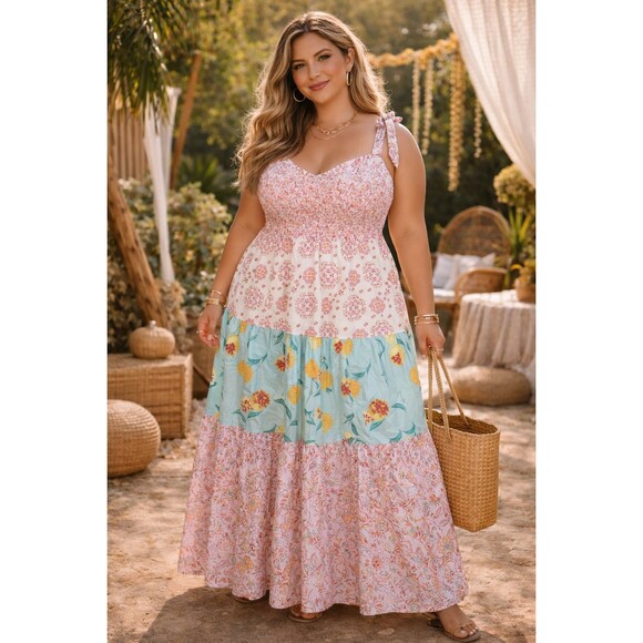Nanette Lepore Dresses & Skirts - Nanette Lepore Play Floral Smocked Tiered Cotton Boho Cottage Maxi Dress XXL